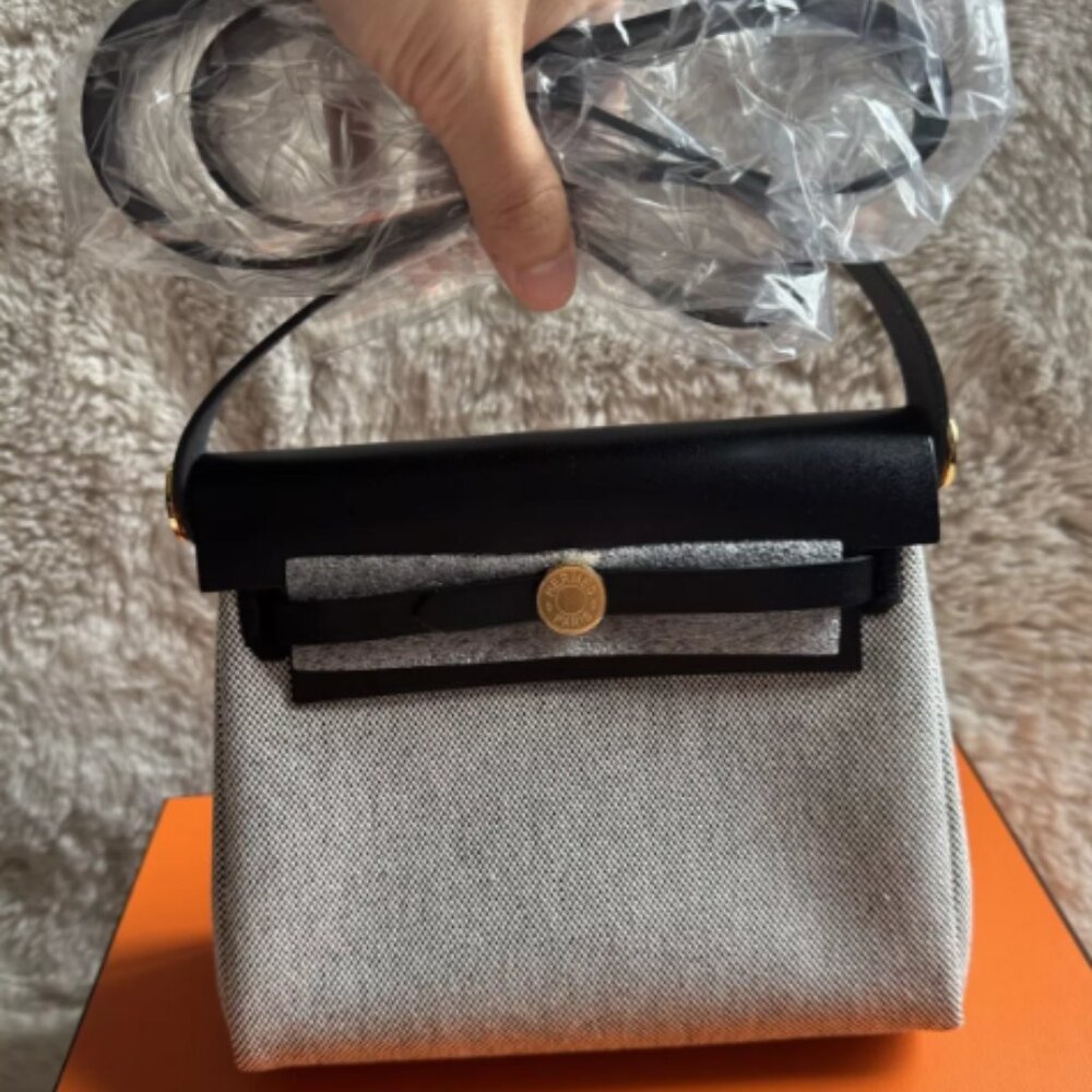 Brand New Hermes Mini Herbag 20 Black with gold hardware Crossbody Bag